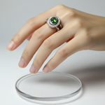 Adjustable 1 Carat Green Emerald Oval Double Halo Ring