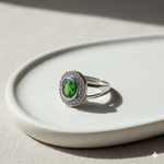 Adjustable 1 Carat Green Emerald Oval Double Halo Ring