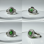 Adjustable 1 Carat Green Emerald Oval Double Halo Ring