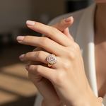 Adjustable 1 Carat Rose Quartz Teardrop Double Halo Ring
