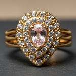 Adjustable 1 Carat Rose Quartz Teardrop Double Halo Ring