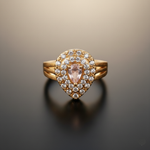 Adjustable 1 Carat Rose Quartz Teardrop Double Halo Ring