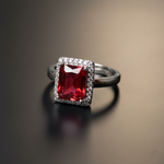 Adjustable Ruby Red Emerald Cut Halo Ring 1 carat