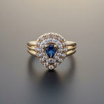 Adjustable 1 Carat Blue Sapphire Teardrop Double Halo Ring