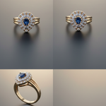Adjustable 1 Carat Blue Sapphire Teardrop Double Halo Ring