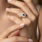 Adjustable 1 Carat Blue Sapphire Teardrop Double Halo Ring